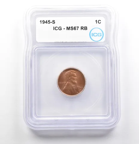 1945-S Lincoln Wheat Cent MS67 RB ICG a0584