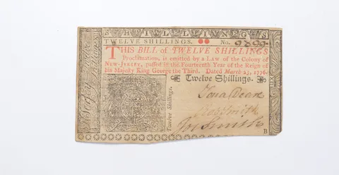 1776 12 Shillings New Jersey Colonial Currency Note - Signatures a0549