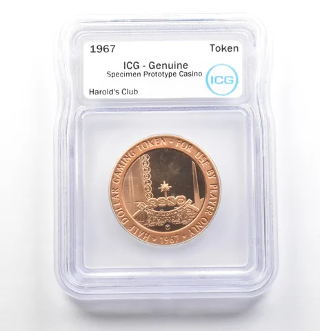 1967 Casino Token Harold's Club Half Dollar Specimen Prototype Genuine ICG a0575