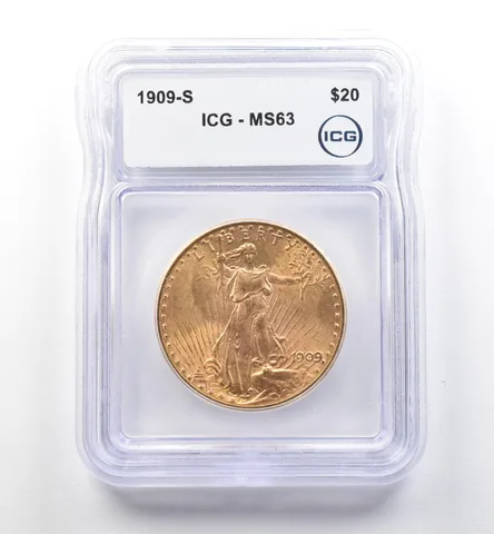 1909-S $20 Saint Gaudens Gold Double Eagle MS63 ICG *7776