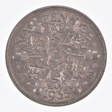 Better Date - 1935 Great Britain 6 Pence World Coin- Silver *025