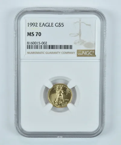 1992 $5 American Gold Eagle 1/10 oz MS70 NGC Brown Label