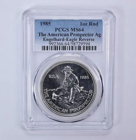 1985 Engelhard Prospector 1 Oz Silver Round Eagle Reverse MS64 PCGS