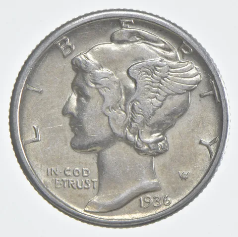 1936-D Mercury Dime 90% Silver AU Almost Unc
