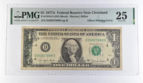 1977 A $1 Cleveland OH FRN OffPrinting Error Fr#1910-D VF 25 PMG *9493