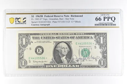 1963 B $1 VA FRN Star Note Courtesy Autograph Fr#1902-E* 66 PPQ PCGS *7319