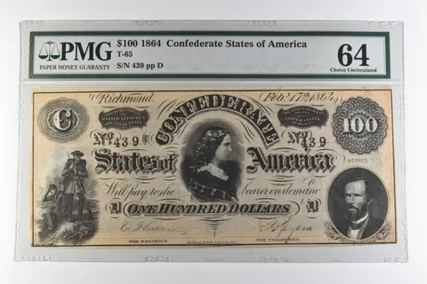 1864 $100 Confederate States of America T-65 Choice Uncirculated 64 PMG *0951