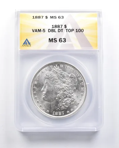 MS63 1887 Morgan Silver Dollar VAM-5 DBL DT Top 100 ANACS *9676