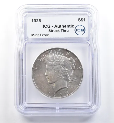 1925 Peace Silver Dollar Mint Error Struck Thru Authentic ICG *6031