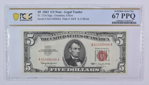 1963 $5 US Legal Tender Fr#1536 Superb Gem Unc 67 PPQ PCGS