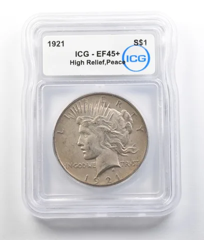 1921 Peace Silver Dollar High Relief EF45+ ICG *9356