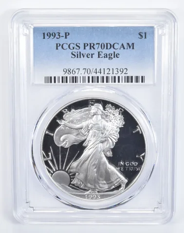 1993-P American Silver Eagle PR70 DCAM PCGS Blue Label