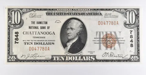 1929 $10 Chattanooga, TN US National Currency CH 7848 Brown Seal Unc *9744
