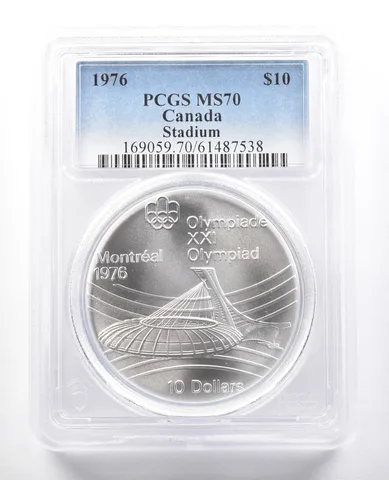 1976 Canada 10 Dollars Silver Montreal Olympics Stadium MS70 PCGS