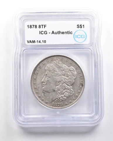1878 8TF Morgan Silver Dollar VAM-14.10 Authentic ICG Chip In Ear *5801