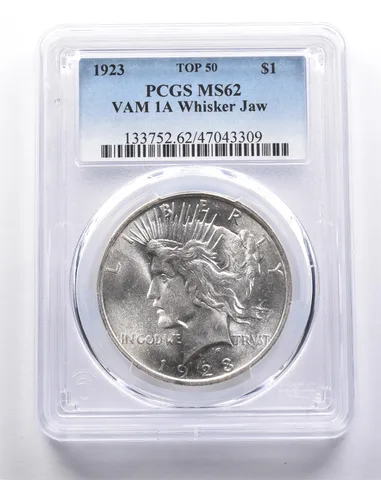 MS62 1923 Peace Silver Dollar TOP 50 VAM 1A Whisker Jaw PCGS *3361