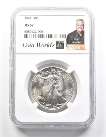 1944 Walking Liberty Half Dollar MS67 NGC Miles Standish Label