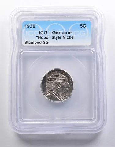 1936 Indian Head Buffalo Nickel "Hobo" Style Stamped SG Genuine ICG *6558