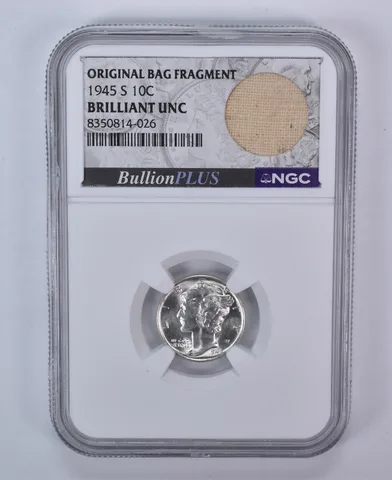 1945-S Mercury Dime Original Bag Fragment BU NGC