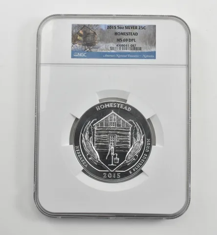 2015 5 Oz Silver Quarter America The Beautiful Homestead MS69 DPL NGC *1576