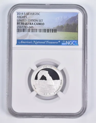 2014-S Silver PF70 ANT Arches Quarter Limited Edition NGC