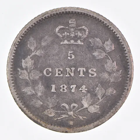 Better Date - 1874 Canada 5 Cents World Coin- Silver *270