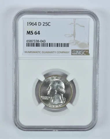 MS64 1964-D Washington Quarter NGC End of Roll Toner a4935