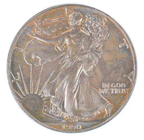 Beautiful Toned - 1990 American Silver Eagle 1 Troy Oz .999 Fine Silver *091