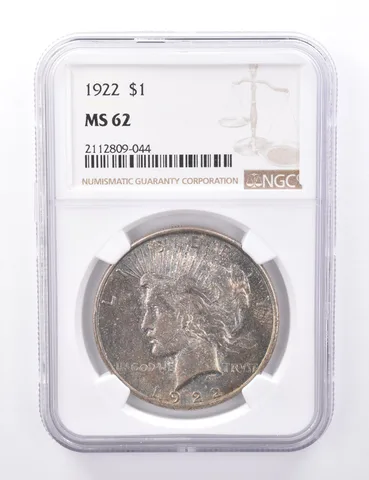 MS62 1922 Peace Silver Dollar - Graded NGC Beautiful Tone a4264