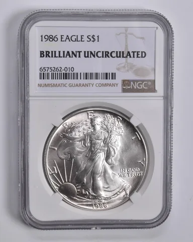 1986 American Silver Eagle BU Brilliant Uncirculated NGC Brown Label
