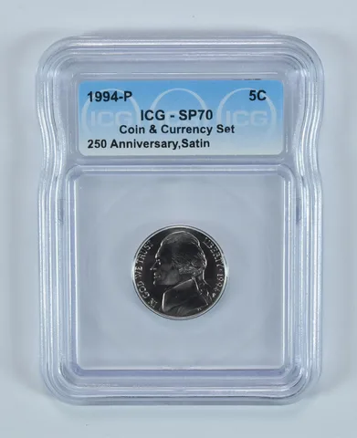 1994-P Jefferson Nickel Coin & Currency Set SP70 ICG Matte Specimen