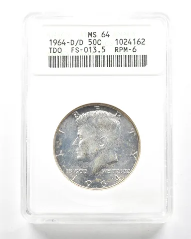 1964-D/D Kennedy Half Dollar TDO FS-013.5 RPM-6 MS64 ANACS *2076