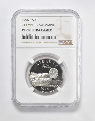 1996-S Olympic Swimming Commemorative Half Dollar PF70 UC NGC Brown Label