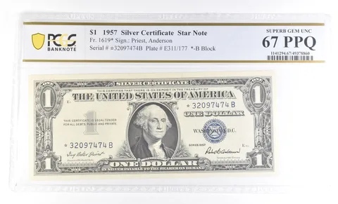 $1 1957 Silver Certificate Star Note Fr#1619* Superb Gem Unc 67 PPQ PCGS *4015