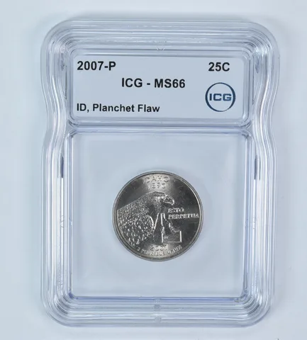 2007-P State Quarter Idaho Mint Error Planchet Flaw MS66 ICG