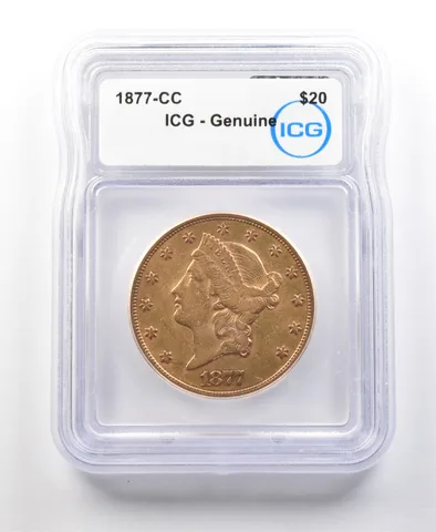 1877-CC $20 Liberty Head Gold Double Eagle Genuine ICG a1077