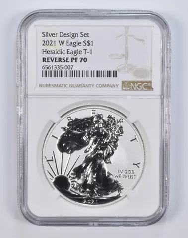 2021-W Silver Eagle Reverse Proof Design Set Heraldic T1 PF70 NGC