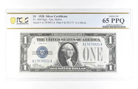 1928 $1 Silver Certificate Fr#1600 Gem Unc 65 PPQ PCGS *5788