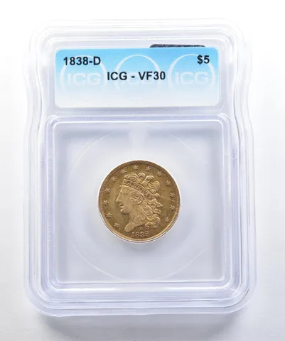 1838-D $5 Classic Head Gold Half Eagle VF30 ICG *1598