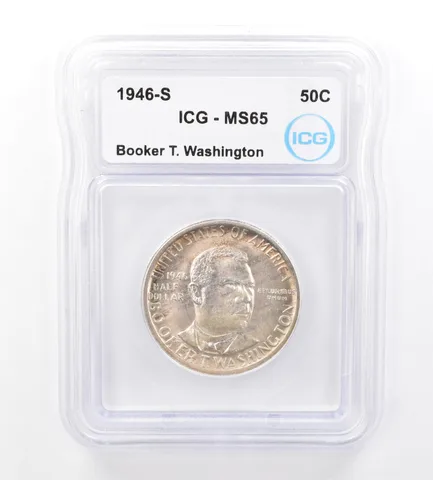 1946-S Booker T Washington Commemorative Half Dollar MS65 ICG Nice Tone *1662