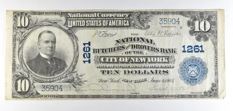 1902 $10 National Currency Butchers & Drovers 1261 National Bank Note *8598