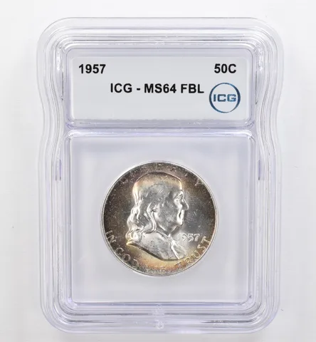 1957 Franklin Half Dollar MS64 FBL ICG Beautiful Tone *9458
