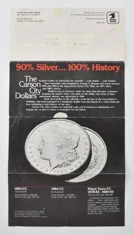 1980 Carson City Silver Dollars Sale Advertisement Order Form *7559