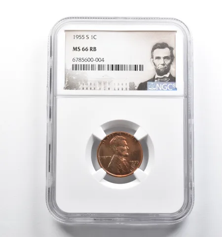 MS66 RB 1955-S Lincoln Wheat Cent NGC Color a4627