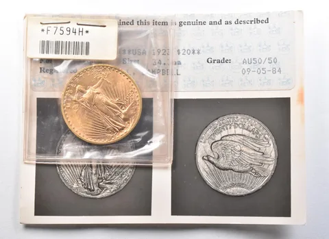 1923 $20 Saint Gaudens Gold Double Eagle AU50 ANACS Photograde *2695