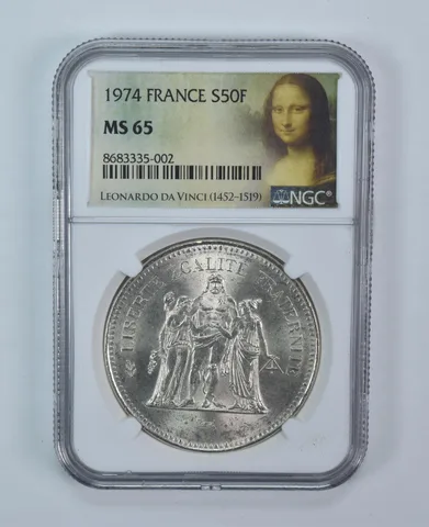1974 France 50 Francs Silver MS65 NGC Mona Lisa Label