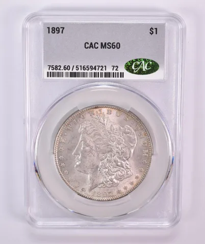 1897 Morgan Silver Dollar MS60 CAC CACg