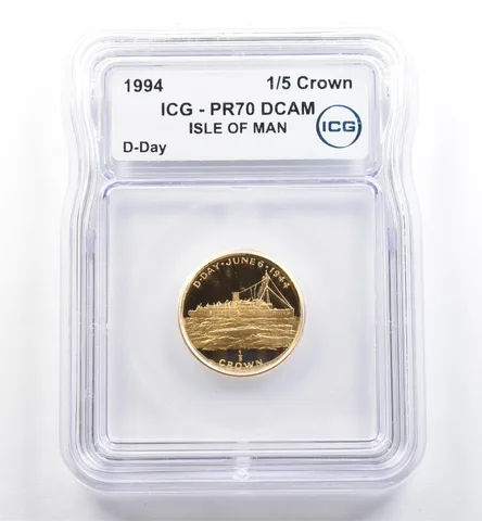 1994 Isle Of Man 1/5 Crown Gold D-Day PR70 DCAM ICG *6513