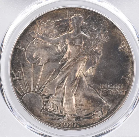 1986 American Silver Eagle MS63 PCGS Beautiful Tone *1501