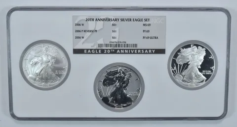 2006 Silver Eagle 20th Anniversary Set MS69/PF69 UCAM/Reverse PF69 NGC